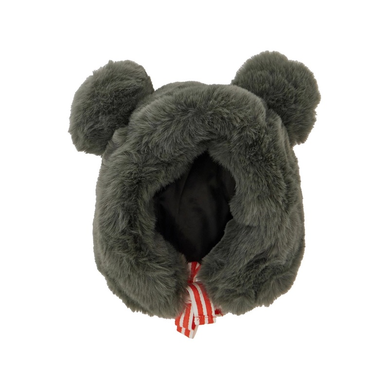 Grey Hat with Ear Detail and Striped Bow in Ecofur Boy