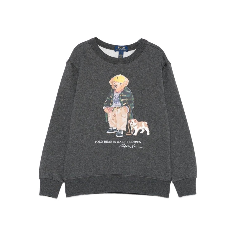 Grey Sweatshirt with Polo Bear Print on the Front in Cotton Boy