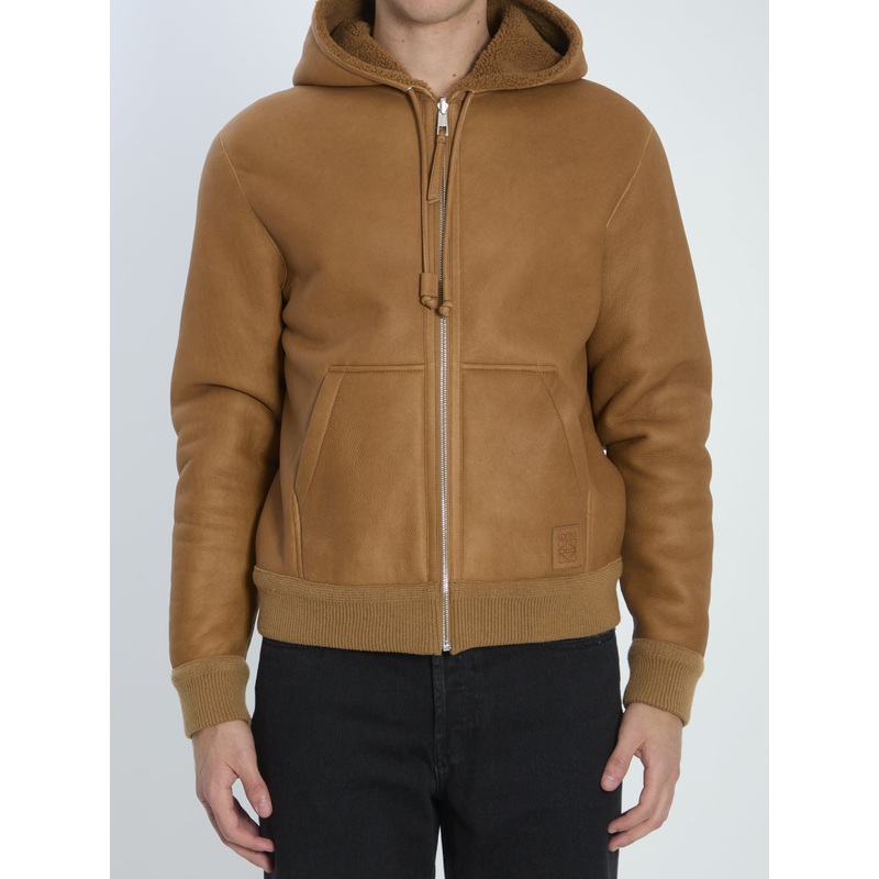 HOODED LEATHER JACKET|BEIGE|48|50