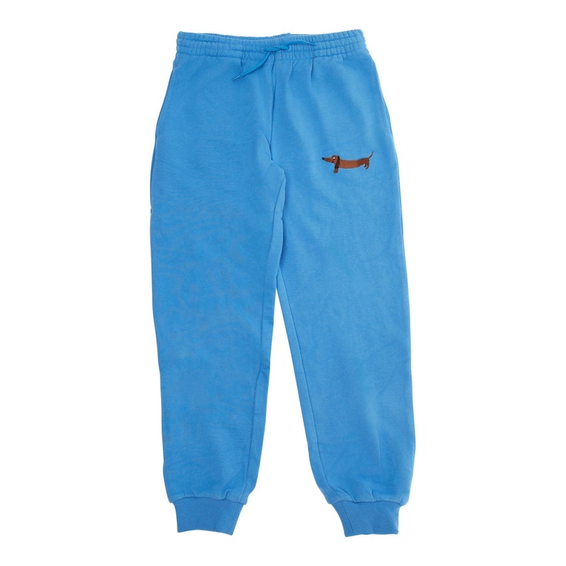 Light Blue Trousers with Elastic Waist and Front Embroidery in Cotton Boy