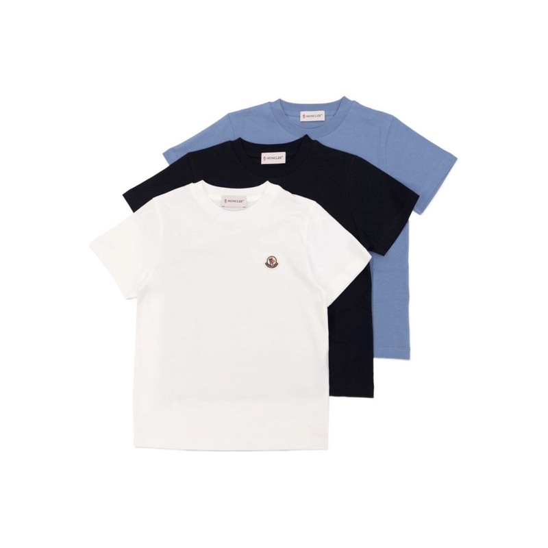 Multicolor Set of Three Crewneck T-Shirts with Logo Patch on the Front in Cotton Boy