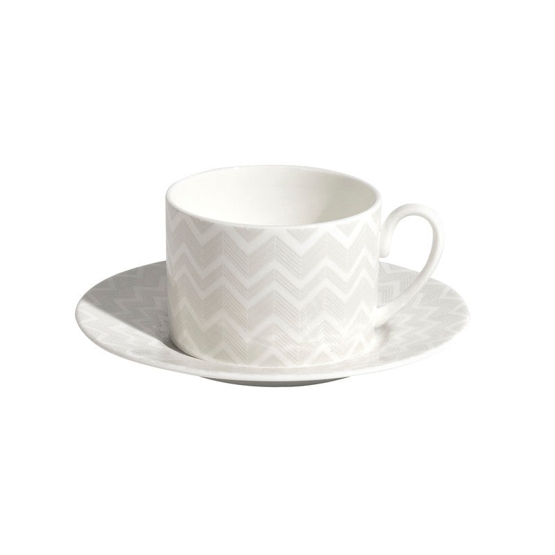 Tea Cup & Saucer ZIG ZAG Set of 2 in Luxury Box White diam. 3.3, H 2.3, cap. 7.5 oz, Saucer diam. 6