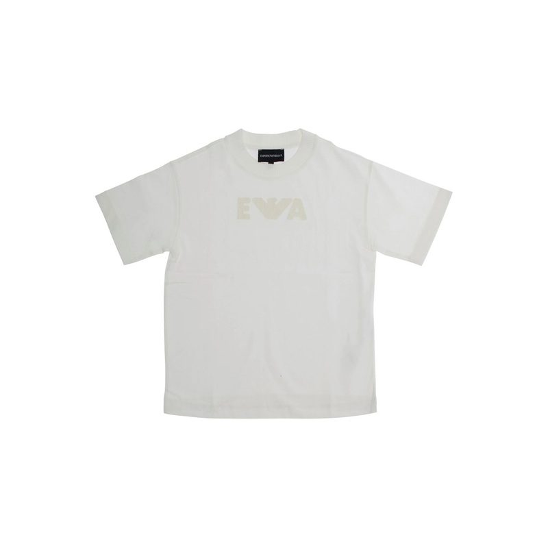 White Crewneck T-Shirt with Logo Print on the Front in Cotton Boy