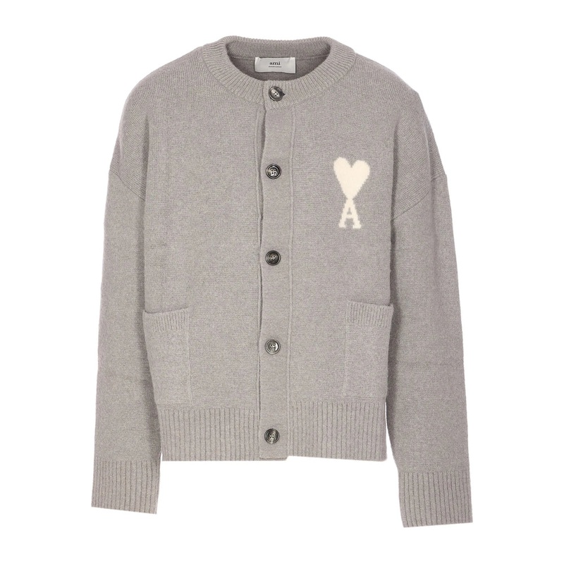 AMI Paris Grey Embroidered Logo Sweater
