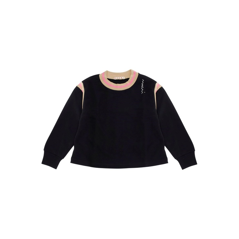 Black Crewneck Sweatshirt with Front Lettering Logo in Cotton Girl
