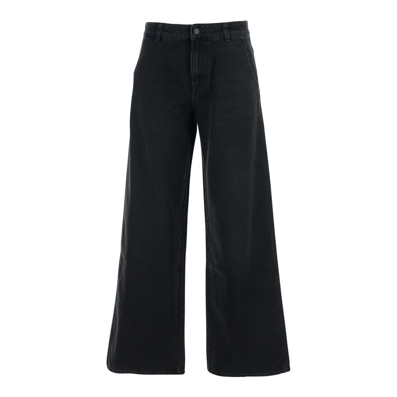 Black Jeans with Belt Loops and Logo Patch on the Rear in Cotton Woman
