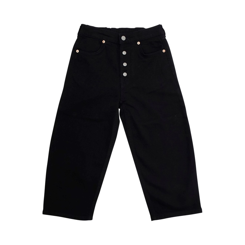 Black Pants with Rear Elastic Waist and Logo Patch on the Rear in Cotton Stretch Boy