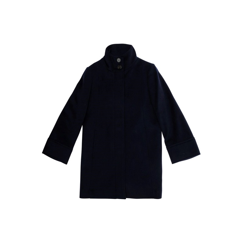 Black Single-Breasted Coat with High-Neck in Wool Blend Girl