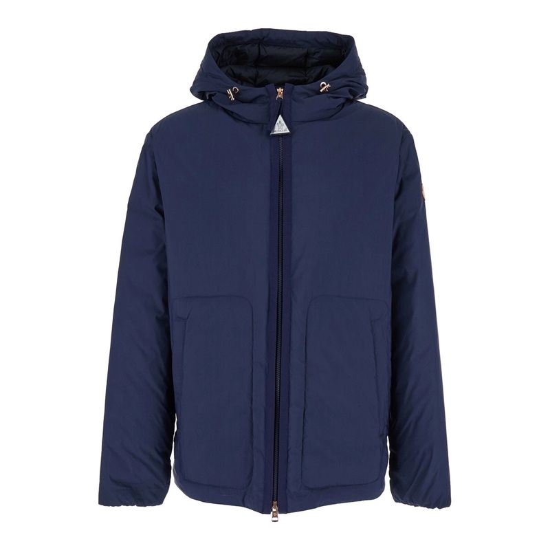 ‘Caracara’ Blue Jacket with Drawstring Hood and Logo Patch on the Sleeve in Cotton Blend Man
