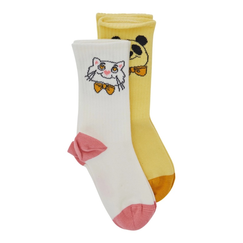 Multicolor Set of Socks with Cat and Panda Embroidery in Cotton Girl