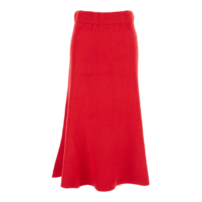 Red Skirt with Hidden Closure and Brushed Effect in Wool Blend Woman