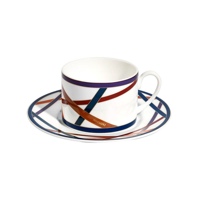Tea Cup & Saucer NASTRI Set of 6 in Luxury Box Multicolor diam. 3.3, H 2.3, cap. 7.5 oz, Saucer dim. 6