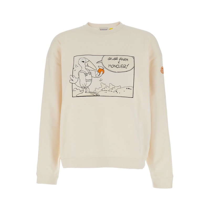 White Crewneck Sweatshirt with Logo Print on the Front and Logo Patch on the Sleeve in Cotton Man