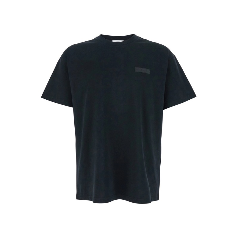 Black Crewneck T-Shirt with Logo Patch on the Front in Cotton Man