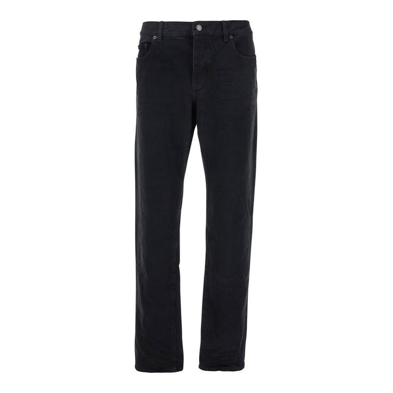 Black Five Pocket Jeans with Logo Patch on the Back in Denim Man