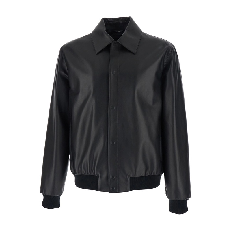 Black Jacket with Classic Collar and Logo Lettering on the Rear in Leather Man