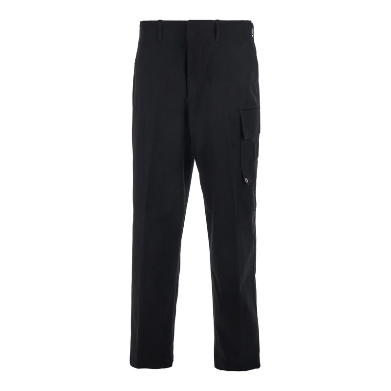 Black Pants with Cargo Pocket on the Side and FF Embroidery on the Pocket in Cotton Man