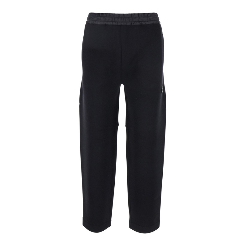 Black Pants with Insert Details and Logo Patch on the Front in Cotton and Tech Fabric Blend Man