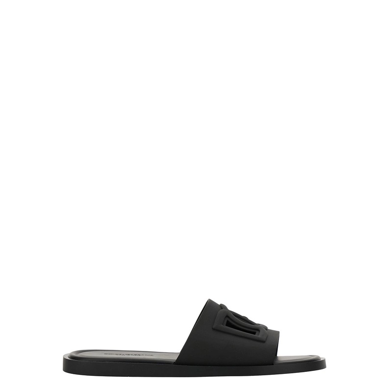 Black Sandals with Logo Detail in Rubber Man
