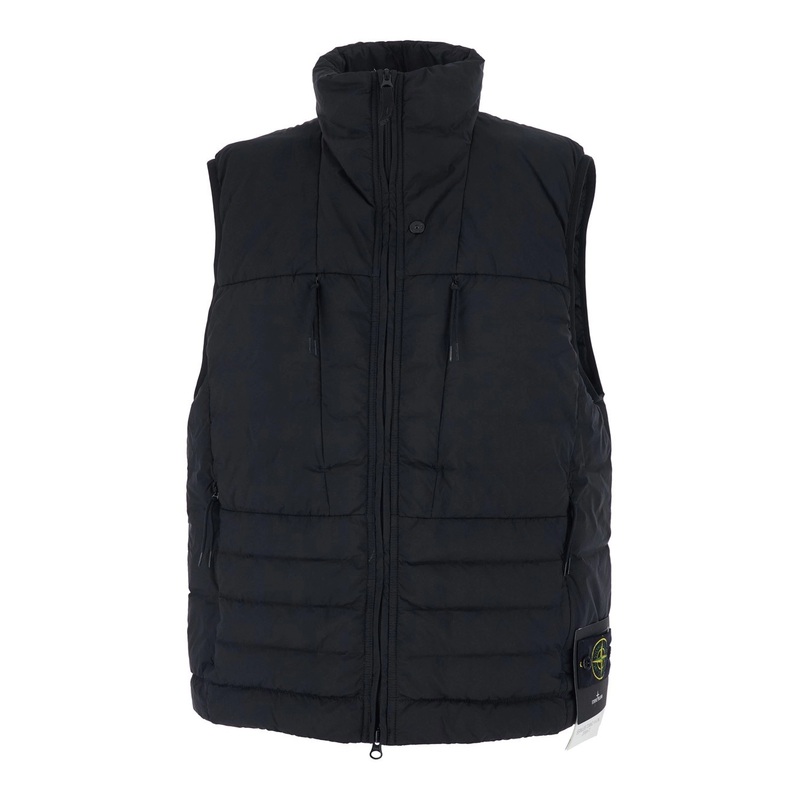 Black Vest with High Neck and Logo Patch on the Frot in Tech Fabric Man