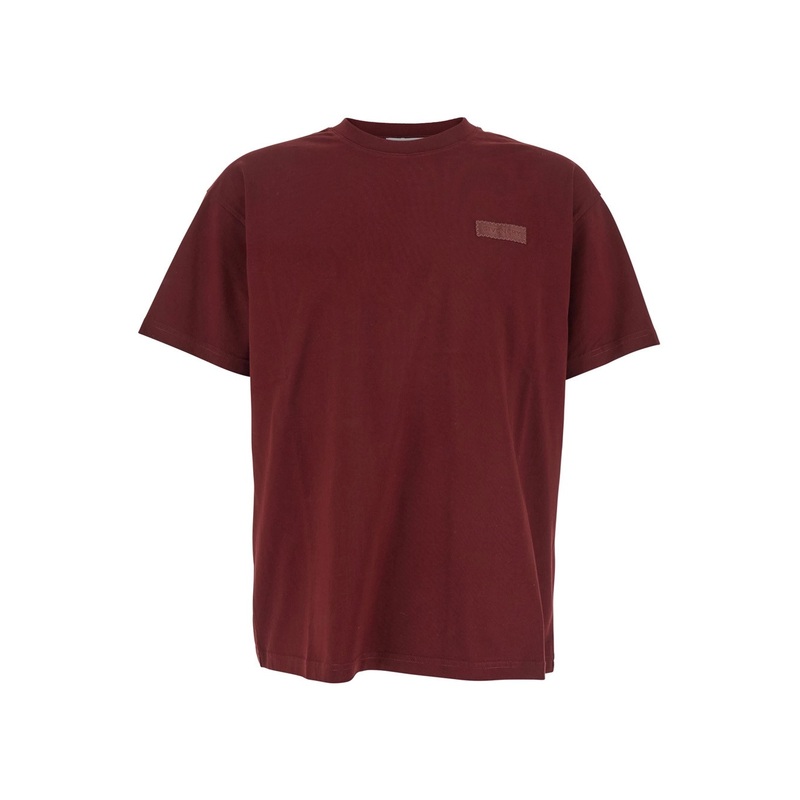 Bordeaux T-Shirt with Logo Patch on the Chest in Cotton Man