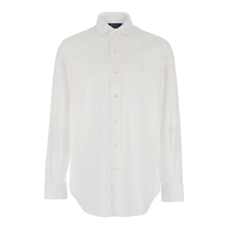 ‘Custom Fit’ White Shirt with Pointed Collar and Tone on Tone Pony Embroidery on the Front in Cotton Man