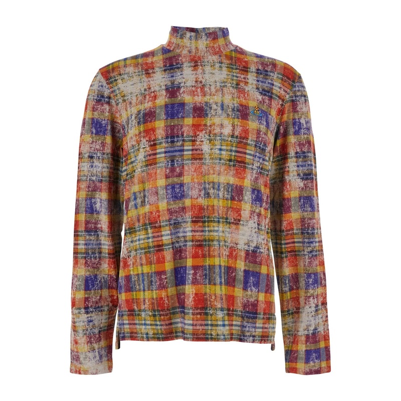 Multicolor Turtleneck Sweater with All-Over Stripe Motif in Cotton Man