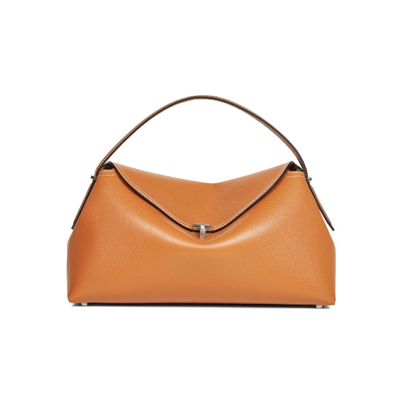 Tan T-Lock Grained Leather Top Handle Bag