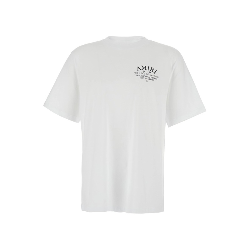 White Crewneck T-Shirt with Logo Lettering on Front and Rear in Cotton Man