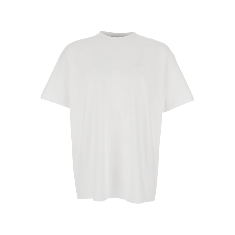 White Crewneck T-Shirt with Logo Patch on the Front in Cotton Man