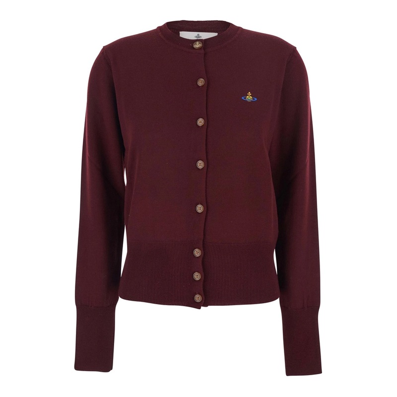 ‘Bea’ Bordeaux Cardigan with Orb Embroidery in Cotton and Cashmere Woman