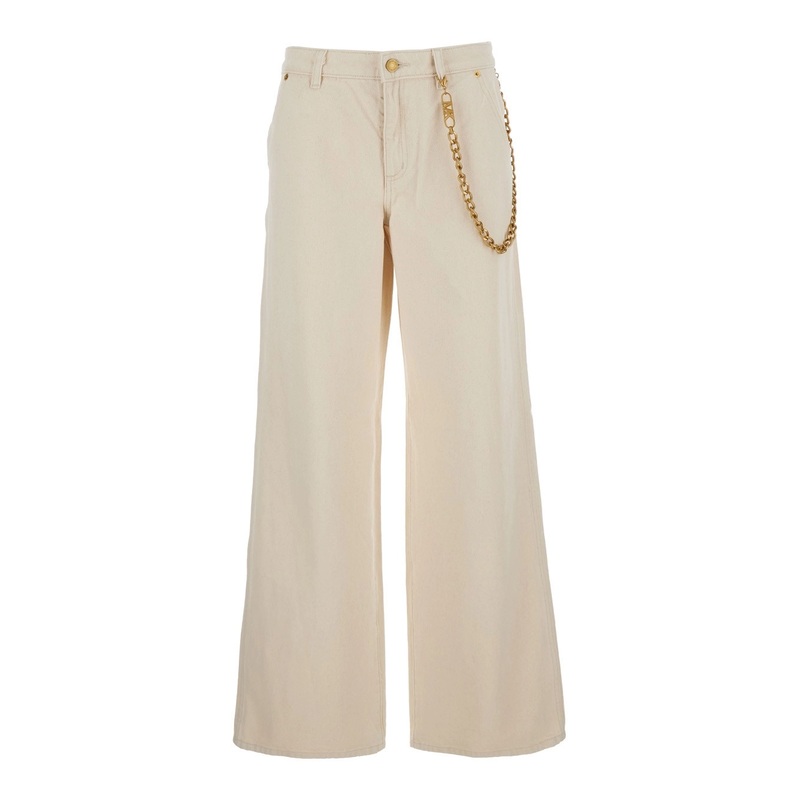 Beige Jeans with Wide Leg and Chain Detail in Denim Woman