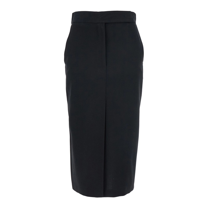 Black Long Skirt with Concealed Front Closure and Front and Rear Single Slit in Fabric Woman