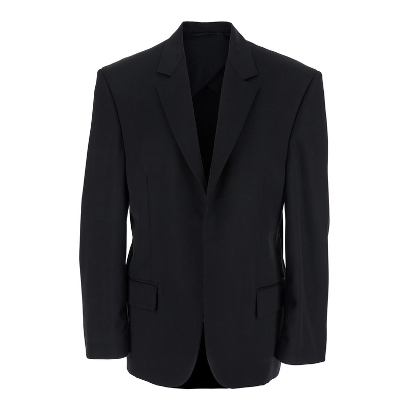Black Single-Breasted Jacket with Notched Revers in Wool Man
