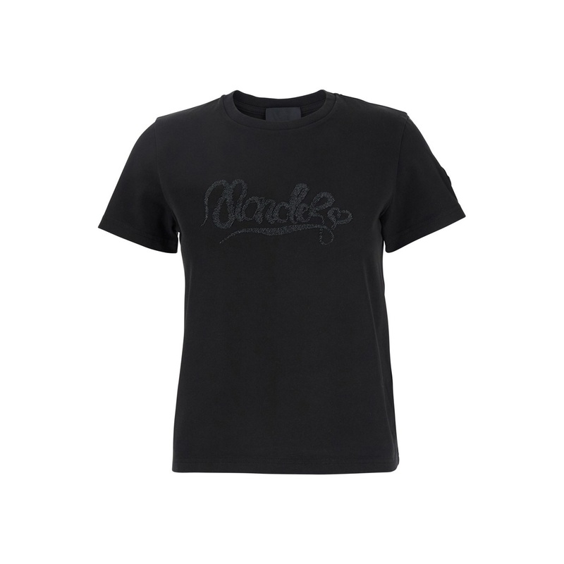 Black T-Shirt with Logo Embroidered on the Front in Cotton Woman