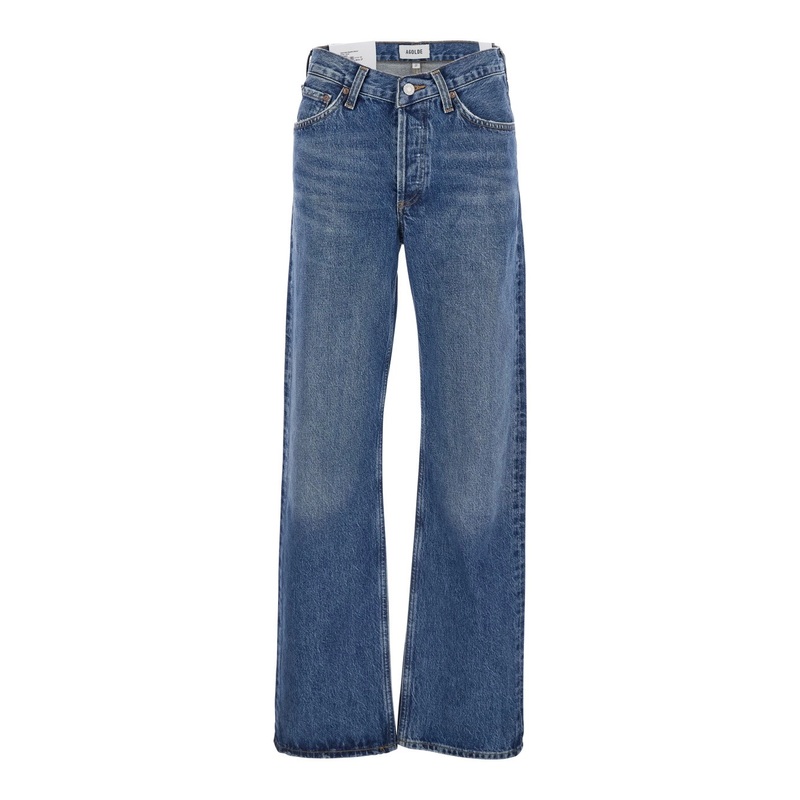Blue Jeans with Beltl Loops and Logo Patch on the Rear in Denim Woman