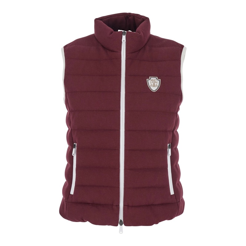 Bordeaux Sleeveless Down Jacket with Logo Patch on the Front in Cotton Blend Woman