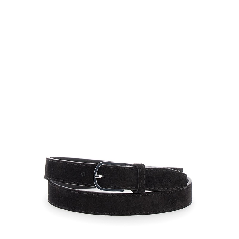 Brown Belt with Embossed Logo Detail and Adjustable Buckle in Suede Woman