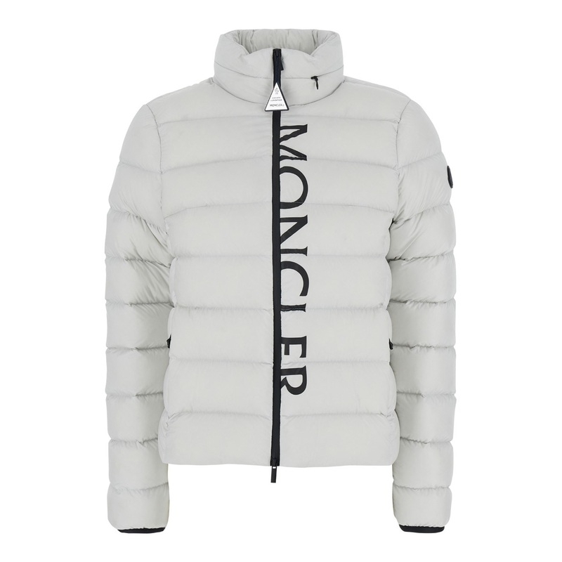 ‘Cerces’ White High Neck Down Jacket with Logo Print in Tech Fabric Woman