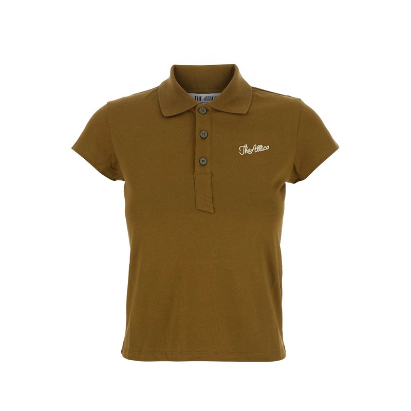 Green Polo Shirt with Classic Collar and Logo Lettering Embroidery on the Front in Cotton Jersey Woman