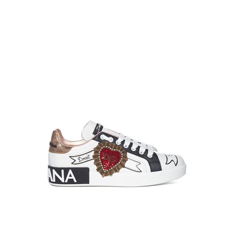 Portofino logo-heart leather sneakers <BR/>