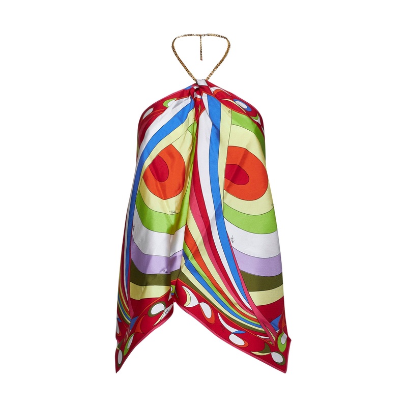 Silk twill Iride print handkerchief top