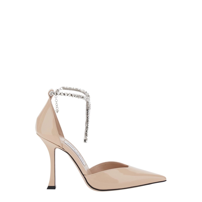 ‘Stevie’ Pink Pumps with Rhinestoned Ankle Strap and High Heel in Leather Woman