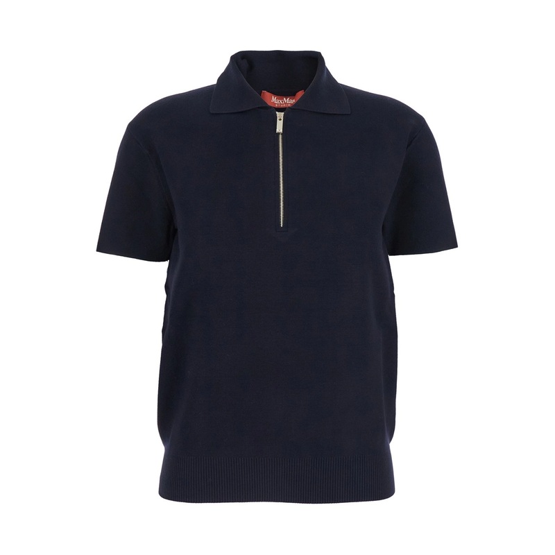 ‘Teti’ Blue Polo Shirt with Classic Collar and Front Half Zip Closure in Viscose Blend Woman