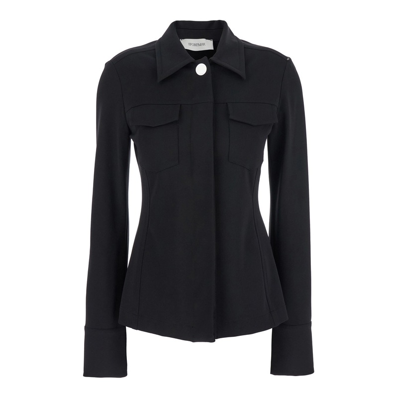 ‘Wells’ Black Jacket with Classic Collar in Viscose Blend Stretch Woman