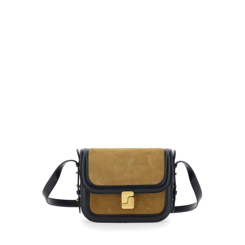 ‘Bellissima’ Brown Mini Crossbody Bag with Adjustable Shoulder Strap and Logo Plaque on the Front in Suede Woman