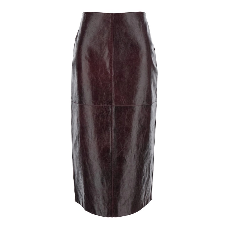 Bordeaux Skirt with Hidden Back Closure in Leather Woman