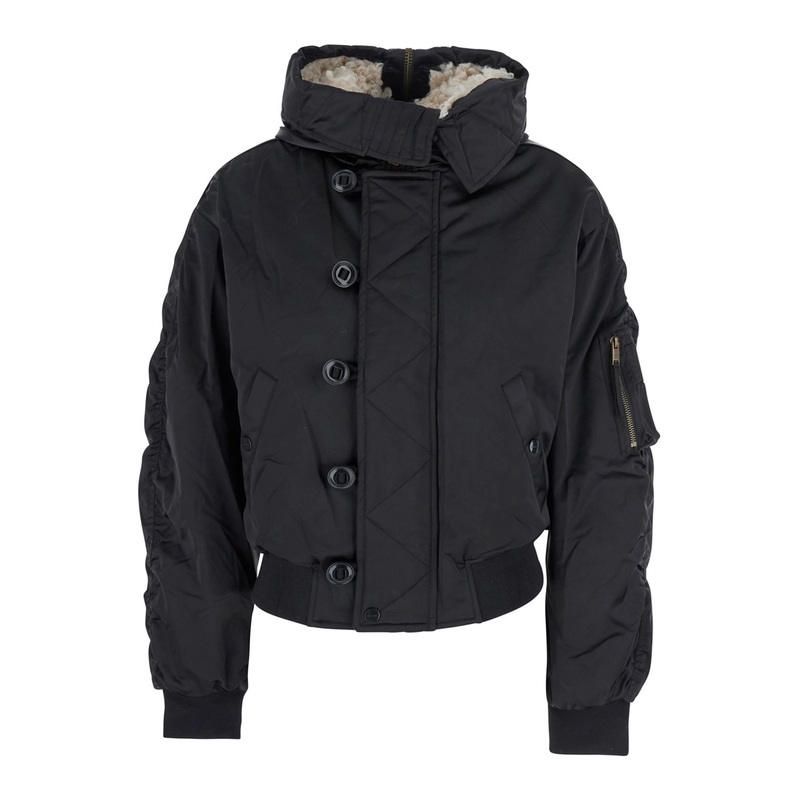 ‘Elisa’ Black Jacket with Hood with zip and One Zip Pocket on the Sleeve in Tech Fabric Woman