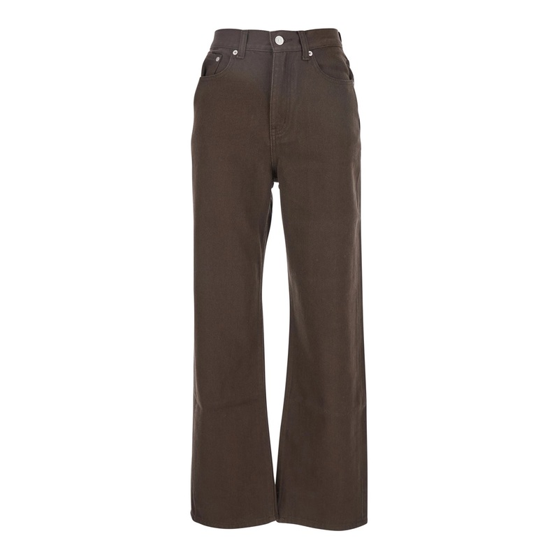 ‘Essential’ Brown Jeans with Belt Loops and Logo Patch on the Rear in Denim Woman