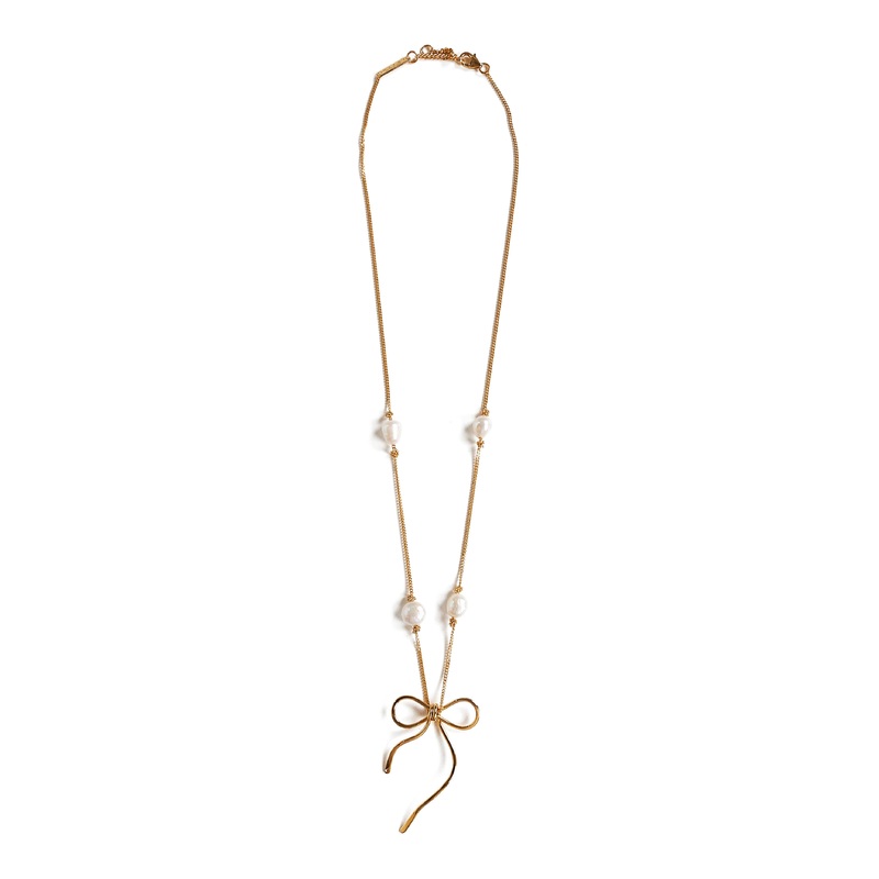 Gold Brass Bow Necklace|Gold|PZ